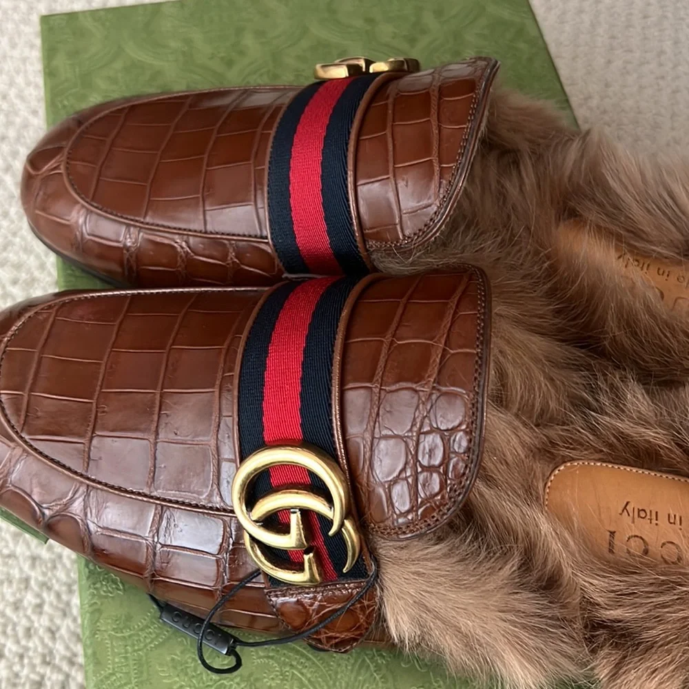 NWT- Gucci crocodile Princetown shearling mules 😍 - Picture 5 of 11
